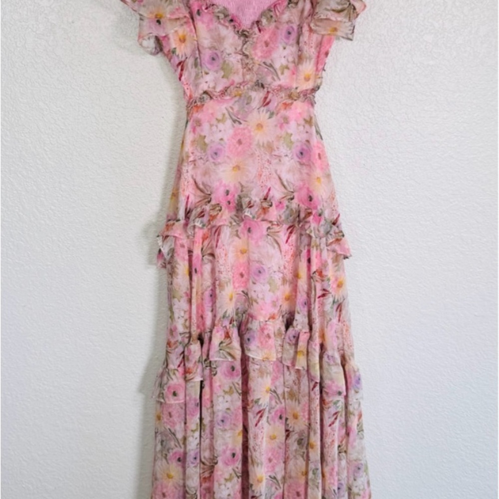 Astr Floral Pink and Cream Maxi Dress